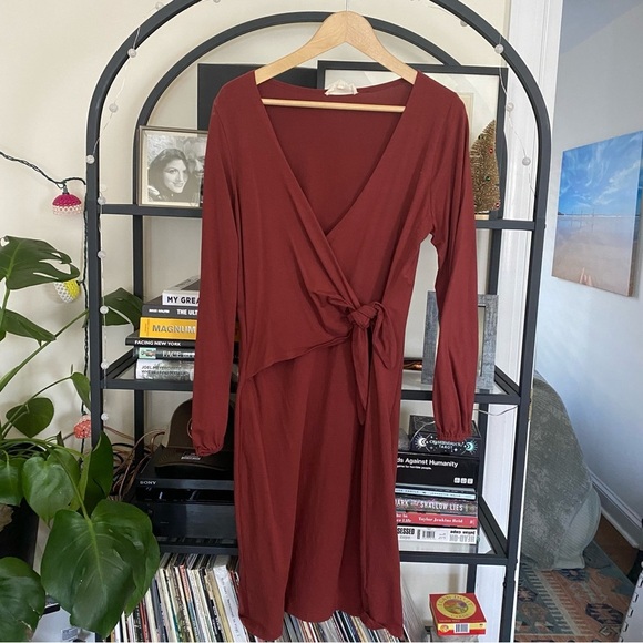Synergy Organic Clothing Wrap Rust Cotton V Neck Dress Large - Picture 4 of 8